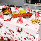 Avezano 3-Pcs Burgundy Floral Birthday Tablecloths 108x54 – Disposable Party Table Covers