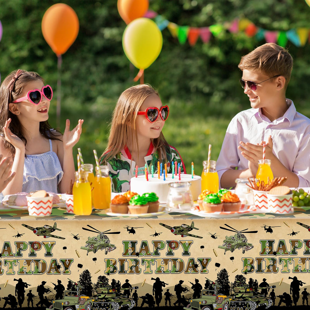 Avezano 3-Pack Camo Birthday Tablecloths | 108x54 in Military Theme Party Decor