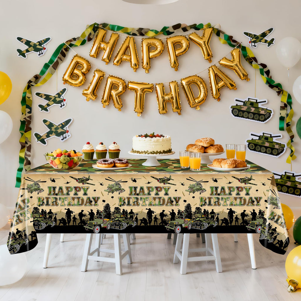 Avezano 3-Pack Camo Birthday Tablecloths | 108x54 in Military Theme Party Decor