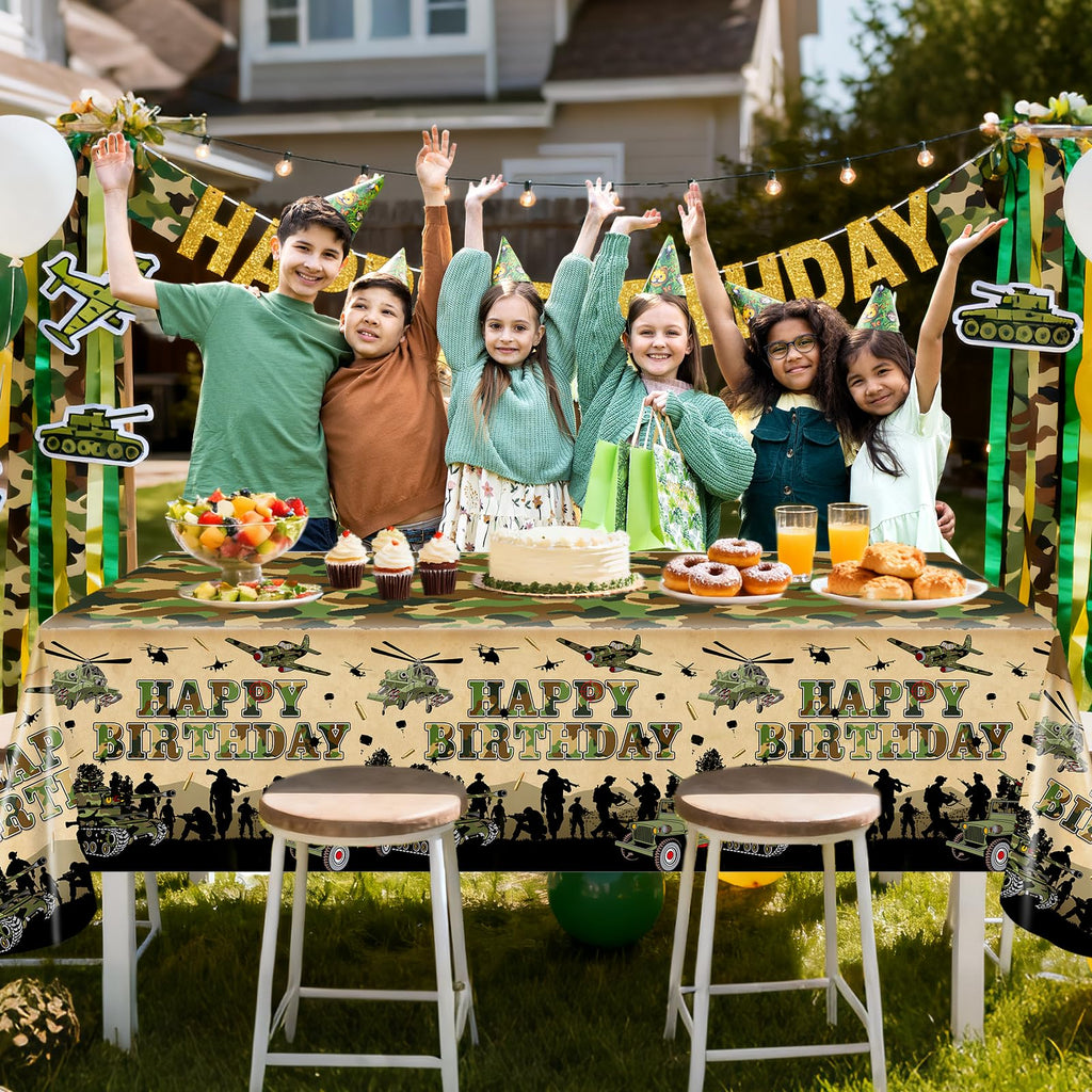 Avezano 3-Pack Camo Birthday Tablecloths | 108x54 in Military Theme Party Decor