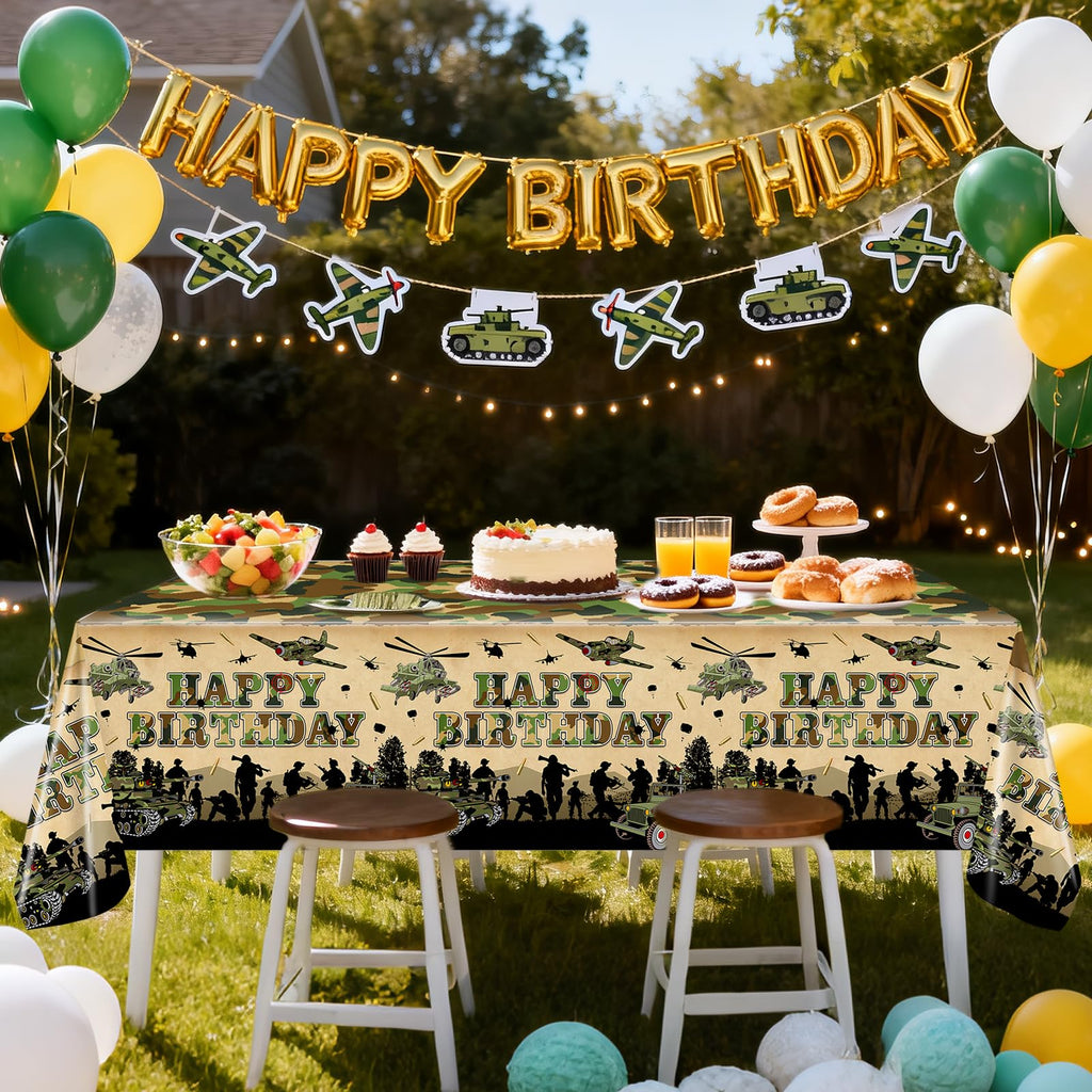 Avezano 3-Pack Camo Birthday Tablecloths | 108x54 in Military Theme Party Decor
