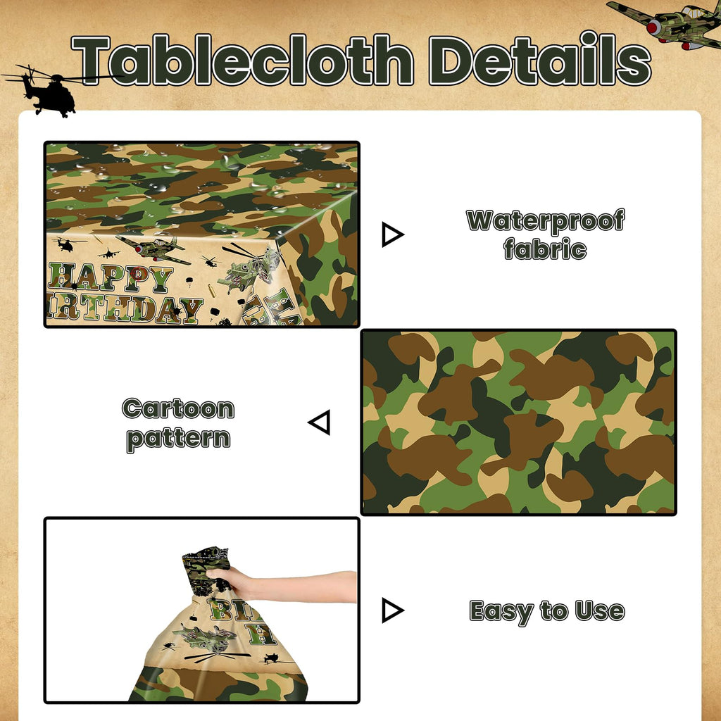 Avezano 3-Pack Camo Birthday Tablecloths | 108x54 in Military Theme Party Decor