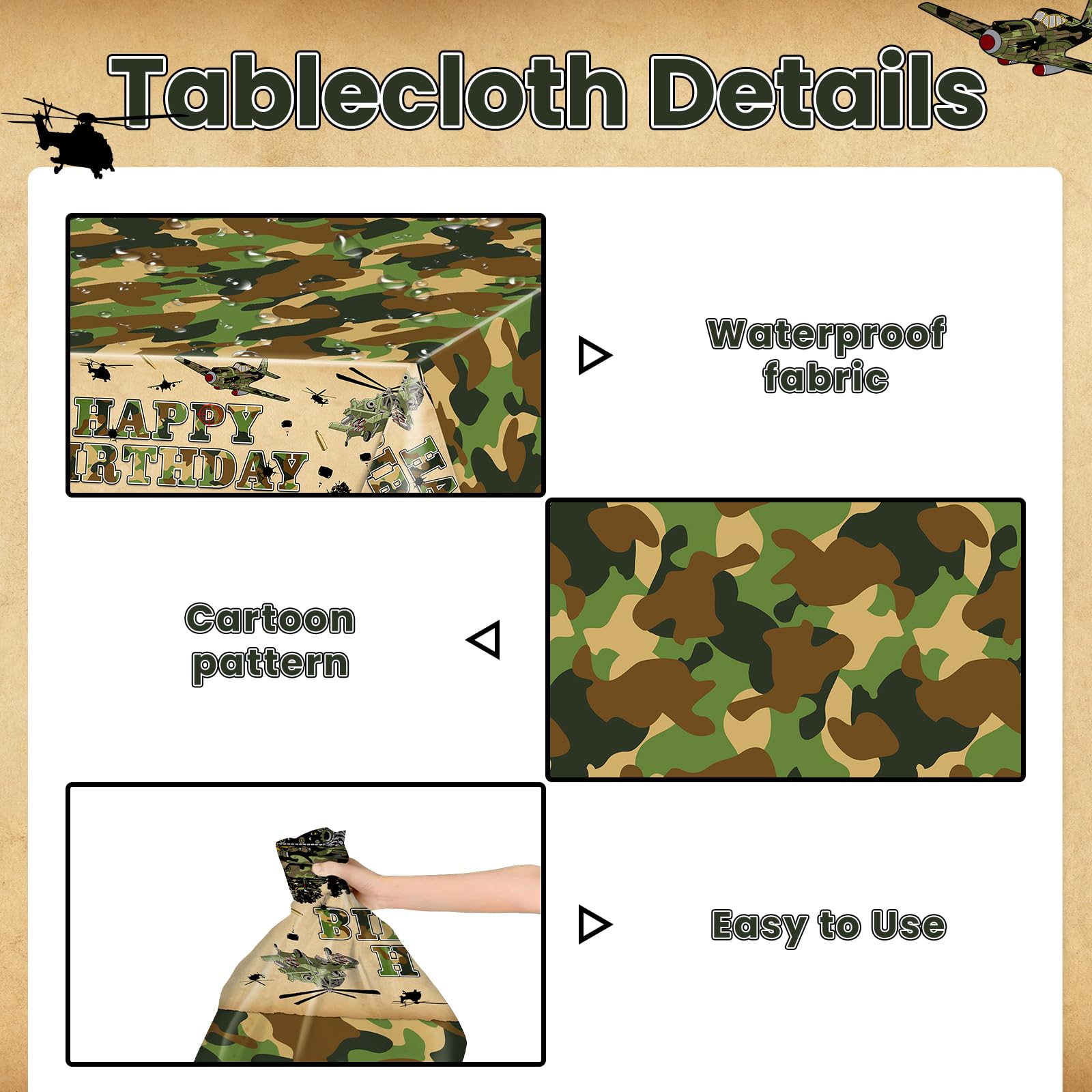 Avezano 3-Pack Camo Birthday Tablecloths | 108x54 in Military Theme Party Decor