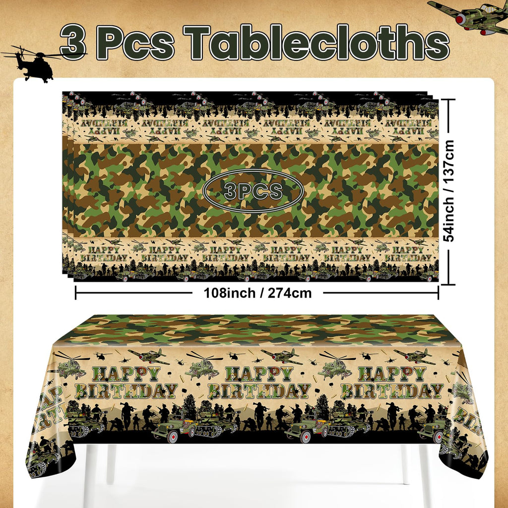 Avezano 3-Pack Camo Birthday Tablecloths | 108x54 in Military Theme Party Decor