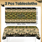 Avezano 3-Pack Camo Birthday Tablecloths | 108x54 in Military Theme Party Decor