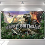 Avezano Dinosaur Birthday Backdrop – Jurassic Jungle Photo Banner 70.8 x 43.3 in | Kids Party Decor