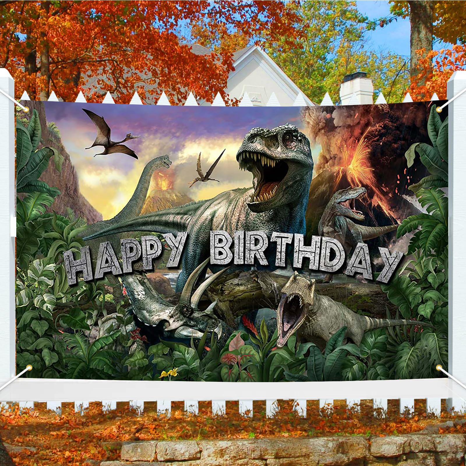 Avezano Dinosaur Birthday Backdrop – Jurassic Jungle Photo Banner 70.8 x 43.3 in | Kids Party Decor