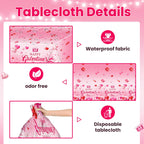 Avezano 3-Piece Galentines Day Tablecloth Set | 108 x 54 in Disposable Plastic Table Cover with Heart Print