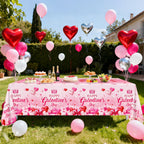Avezano 3-Piece Galentines Day Tablecloth Set | 108 x 54 in Disposable Plastic Table Cover with Heart Print