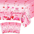 Avezano 3-Piece Galentines Day Tablecloth Set | 108 x 54 in Disposable Plastic Table Cover with Heart Print