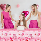 Avezano 3-Piece Galentines Day Tablecloth Set | 108 x 54 in Disposable Plastic Table Cover with Heart Print