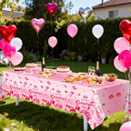 Avezano 3-Piece Galentines Day Tablecloth Set | 108 x 54 in Disposable Plastic Table Cover with Heart Print