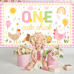 Avezano One Cute Chick Banner – 6x3.6ft Farm Birthday Backdrop