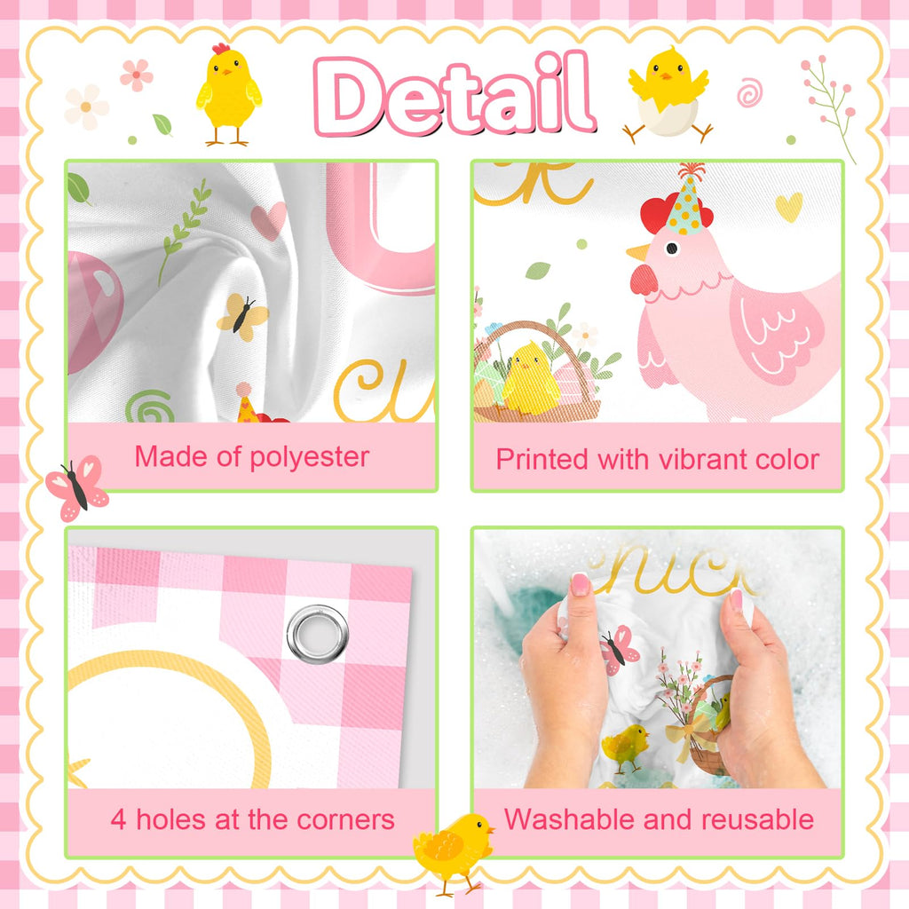 Avezano One Cute Chick Banner – 6x3.6ft Farm Birthday Backdrop