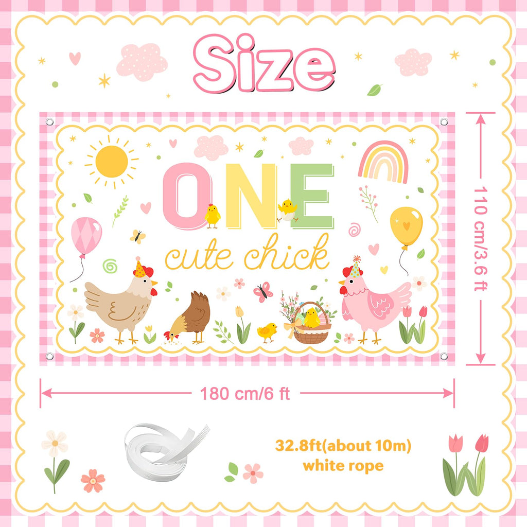 Avezano One Cute Chick Banner – 6x3.6ft Farm Birthday Backdrop