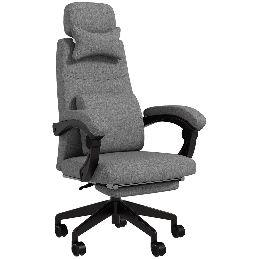 Vinsetto Linen-Look Office Chair, with 160\'c2\'b0 Reclining Back and Footrest - Grey