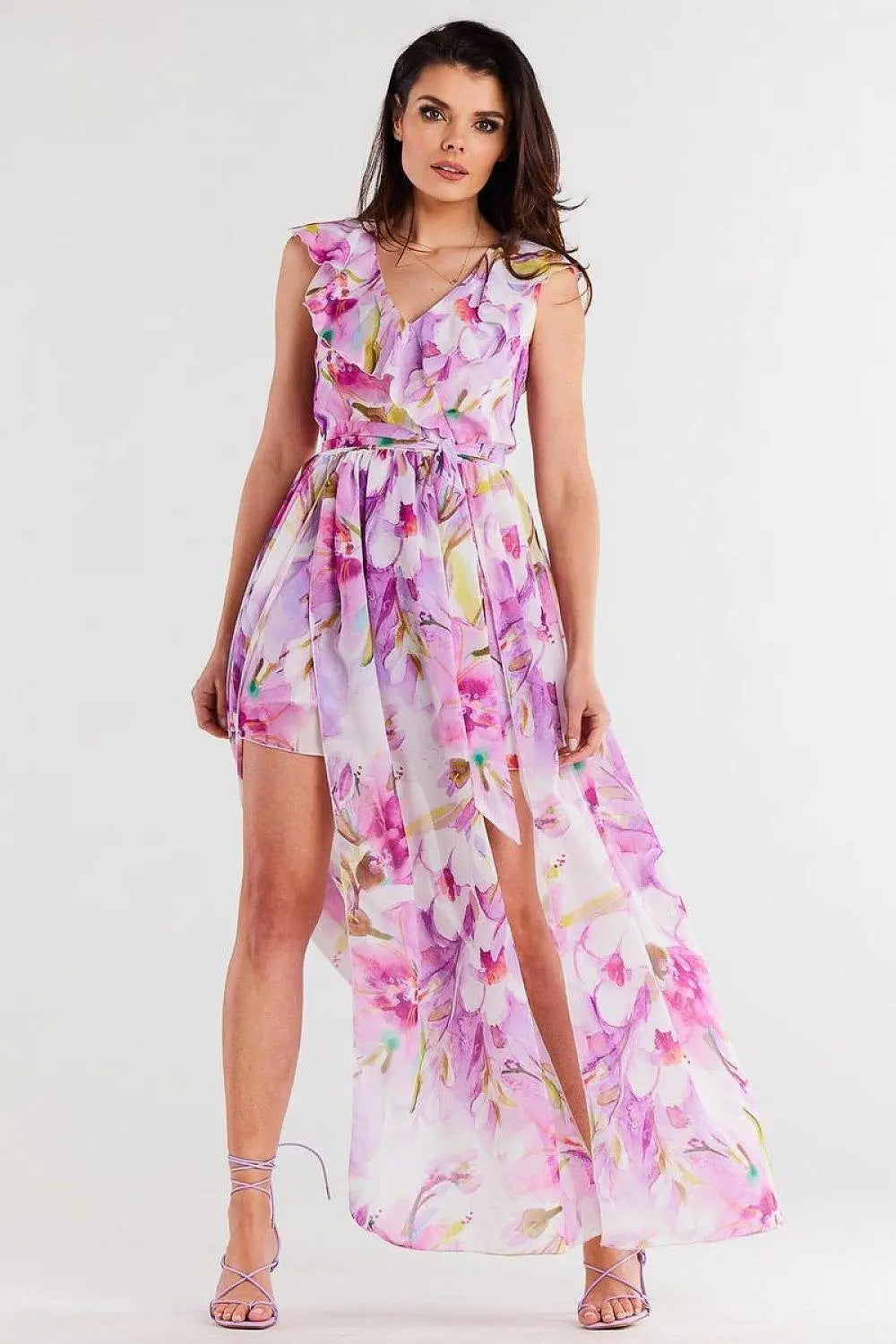 awama daydress made of chiffon on elastic lining, tied with a belt at the waist