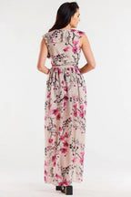 awama daydress made of chiffon on elastic lining, tied with a belt at the waist