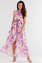 awama long chiffon daydress with elastic lining and thin straps tied at the back