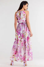 awama long chiffon daydress with elastic lining and thin straps tied at the back