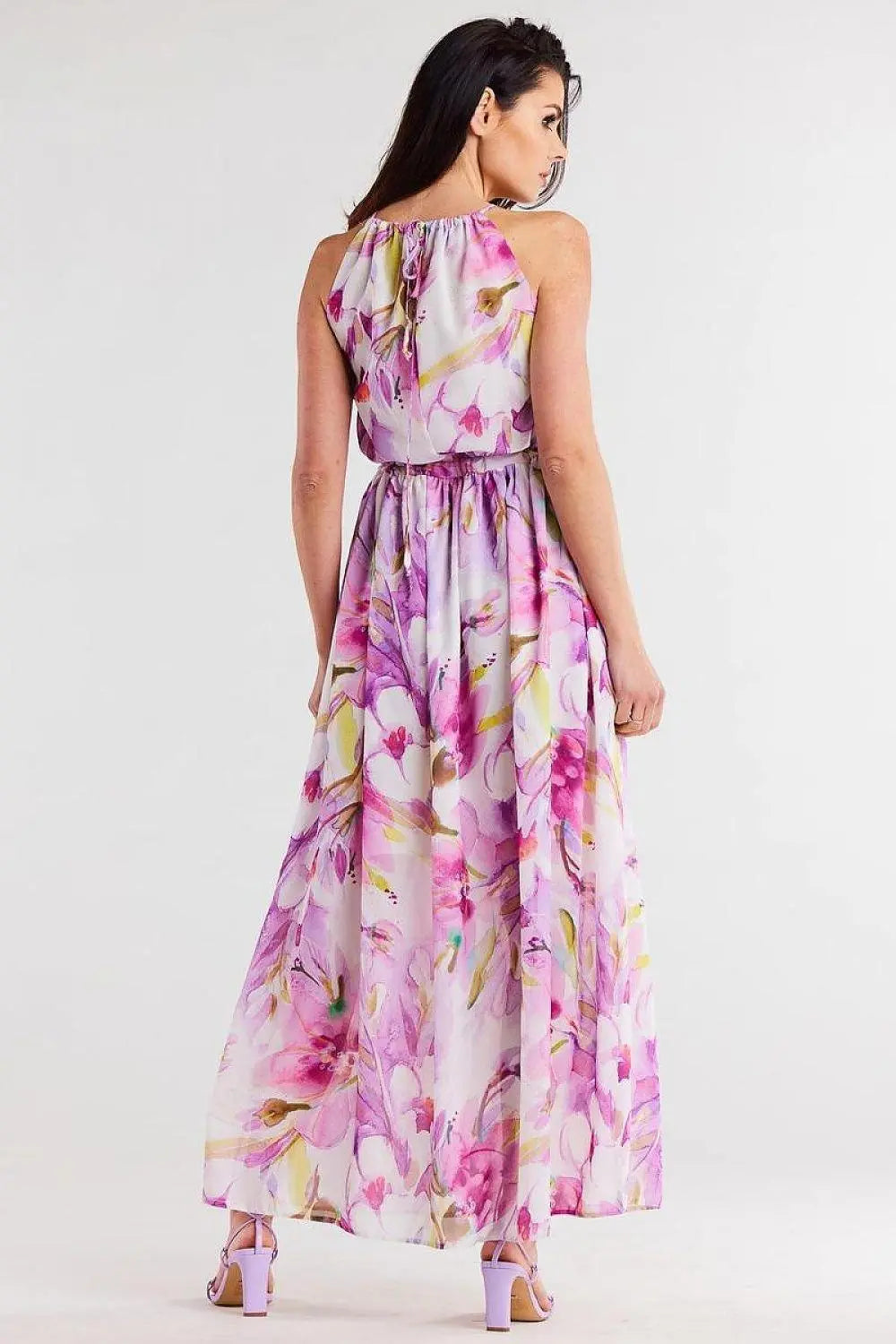 awama long chiffon daydress with elastic lining and thin straps tied at the back
