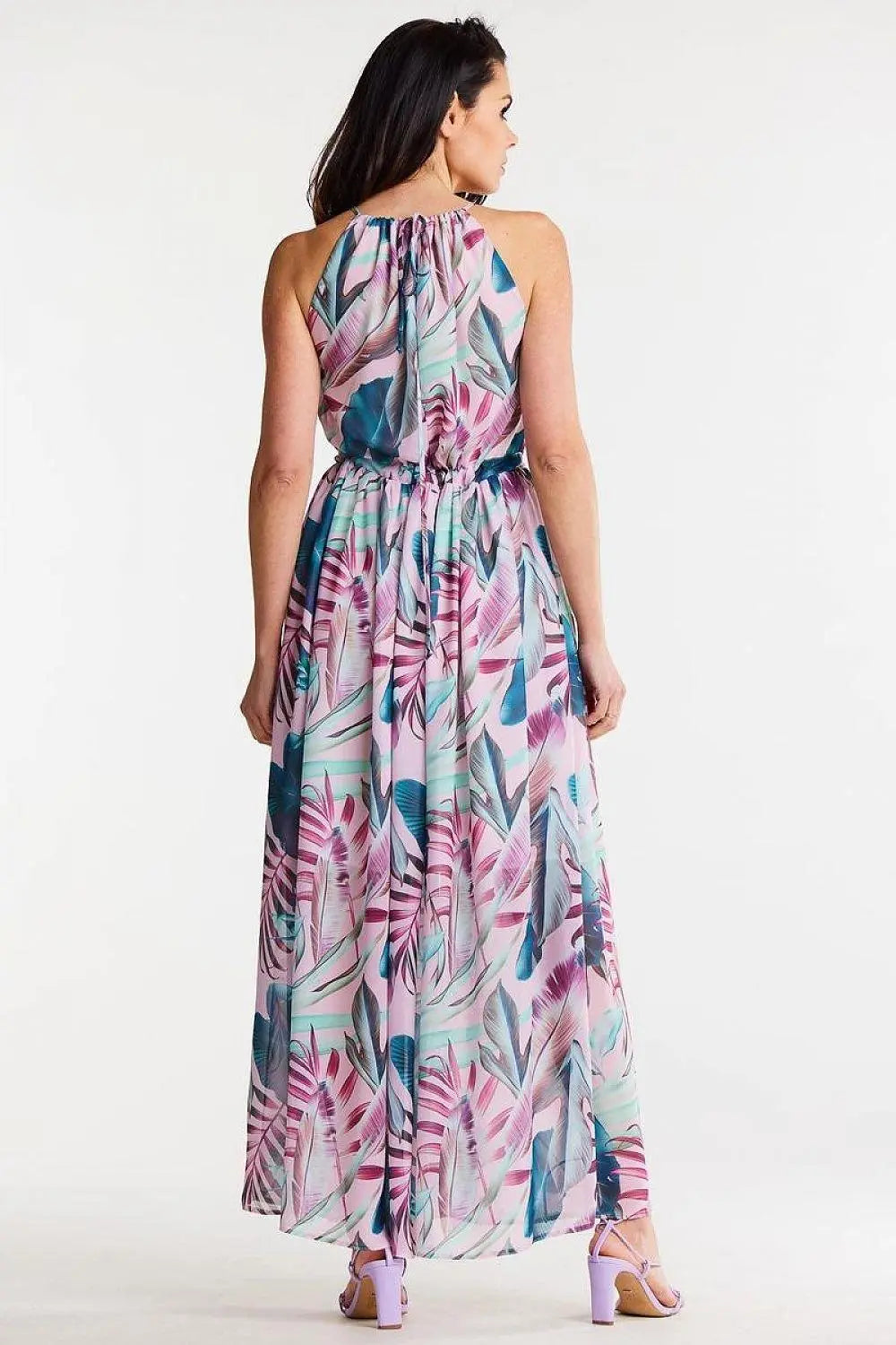 awama long chiffon daydress with elastic lining and thin straps tied at the back