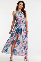 awama long chiffon daydress with elastic lining and thin straps tied at the back