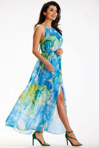 awama long chiffon daydress with elastic lining and thin straps tied at the back