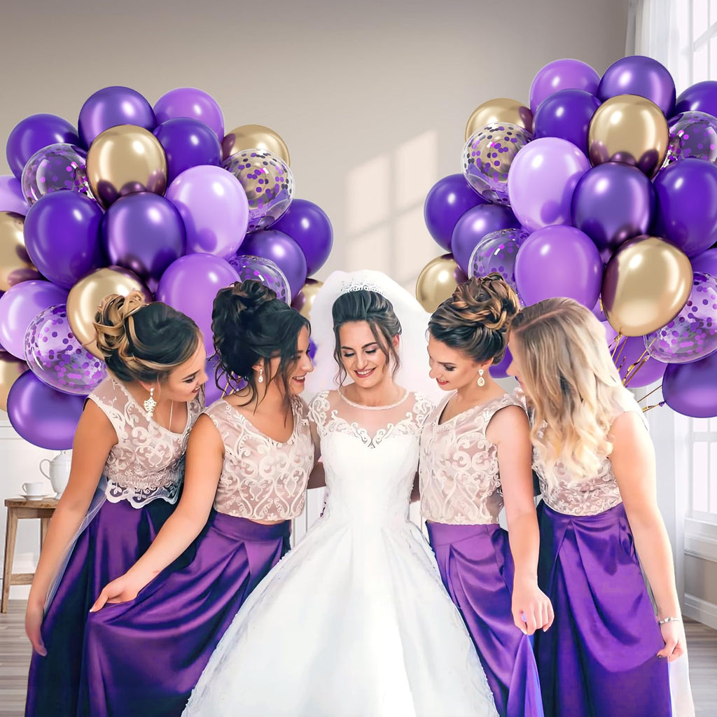 awenztech 60pcs Purple & Gold Balloons – 12in Latex Confetti & Metallic Decor Set