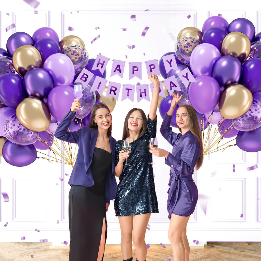 awenztech 60pcs Purple & Gold Balloons – 12in Latex Confetti & Metallic Decor Set