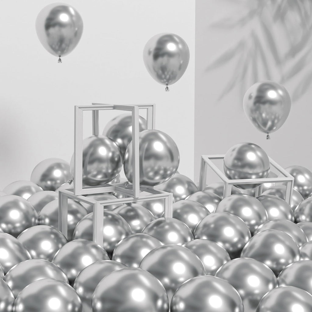 Awenztech 120pcs 5in Metallic Silver Latex Balloons – Premium Party Decor