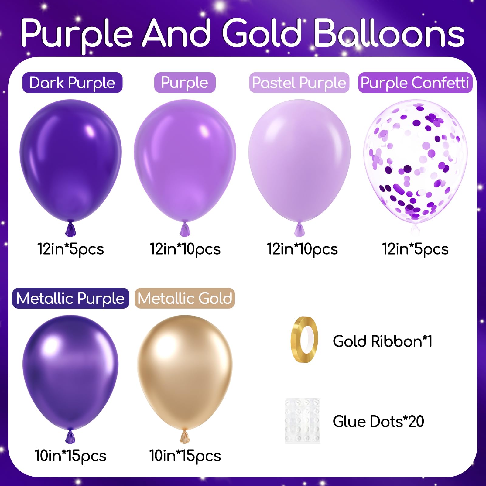awenztech 60pcs Purple & Gold Balloons – 12in Latex Confetti & Metallic Decor Set