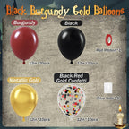 Awenztech 60pcs 12in Black Burgundy and Gold Confetti Balloons – Maroon Party Decor