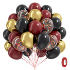 Awenztech 60pcs 12in Black Burgundy and Gold Confetti Balloons – Maroon Party Decor