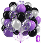 awenztech 60pcs Purple & Black Balloons Set | 12in Confetti & Metallic Silver for Bridal Showers, Graduation, Birthday Parties