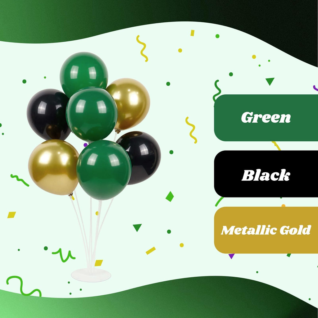 Awenztech 60pcs Green and Black 12inch Balloons with Dark Green Metallic Gold – Jungle Safari Party Decor