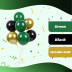 Awenztech 60pcs Green and Black 12inch Balloons with Dark Green Metallic Gold – Jungle Safari Party Decor