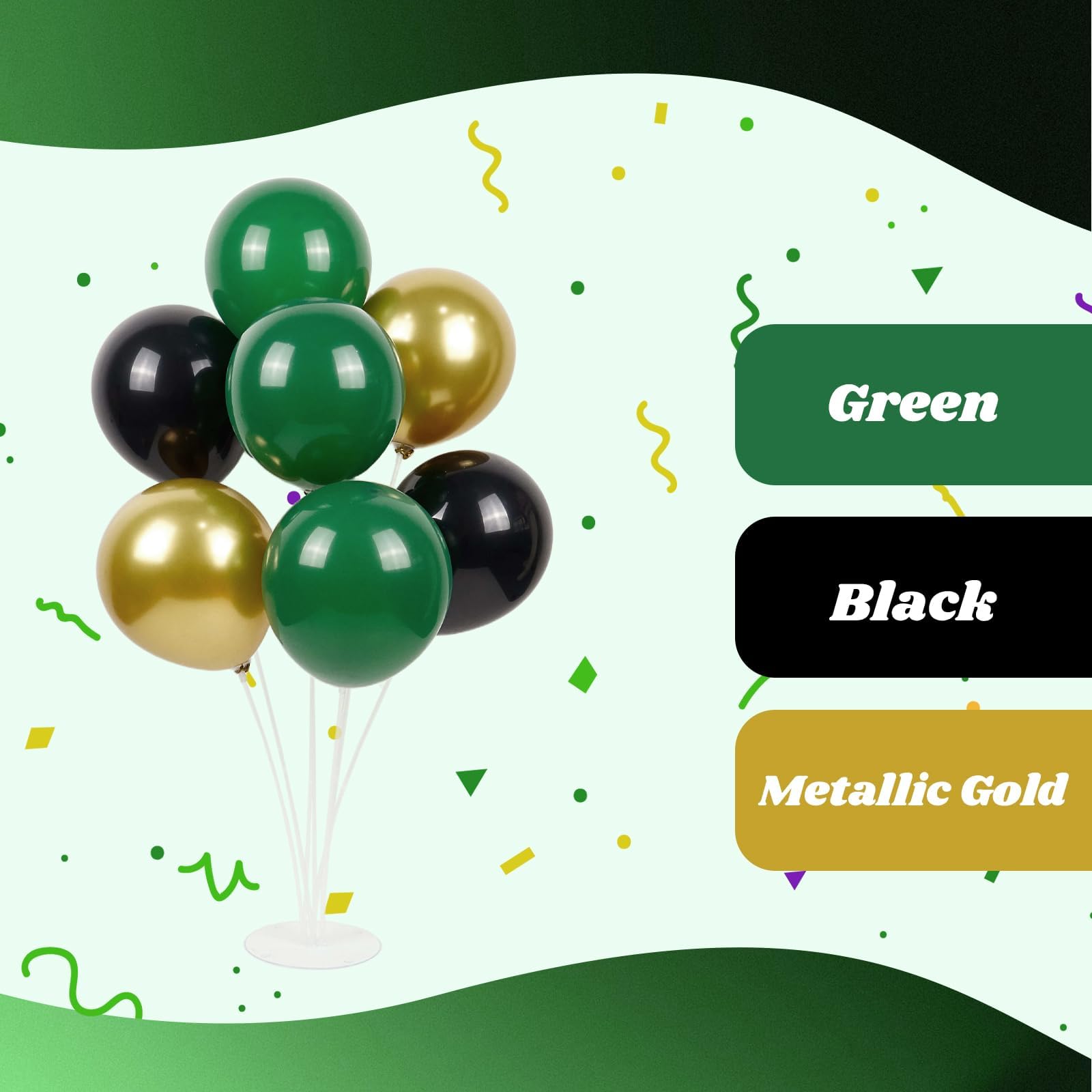 Awenztech 60pcs Green and Black 12inch Balloons with Dark Green Metallic Gold – Jungle Safari Party Decor