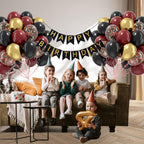 Awenztech 60pcs 12in Black Burgundy and Gold Confetti Balloons – Maroon Party Decor