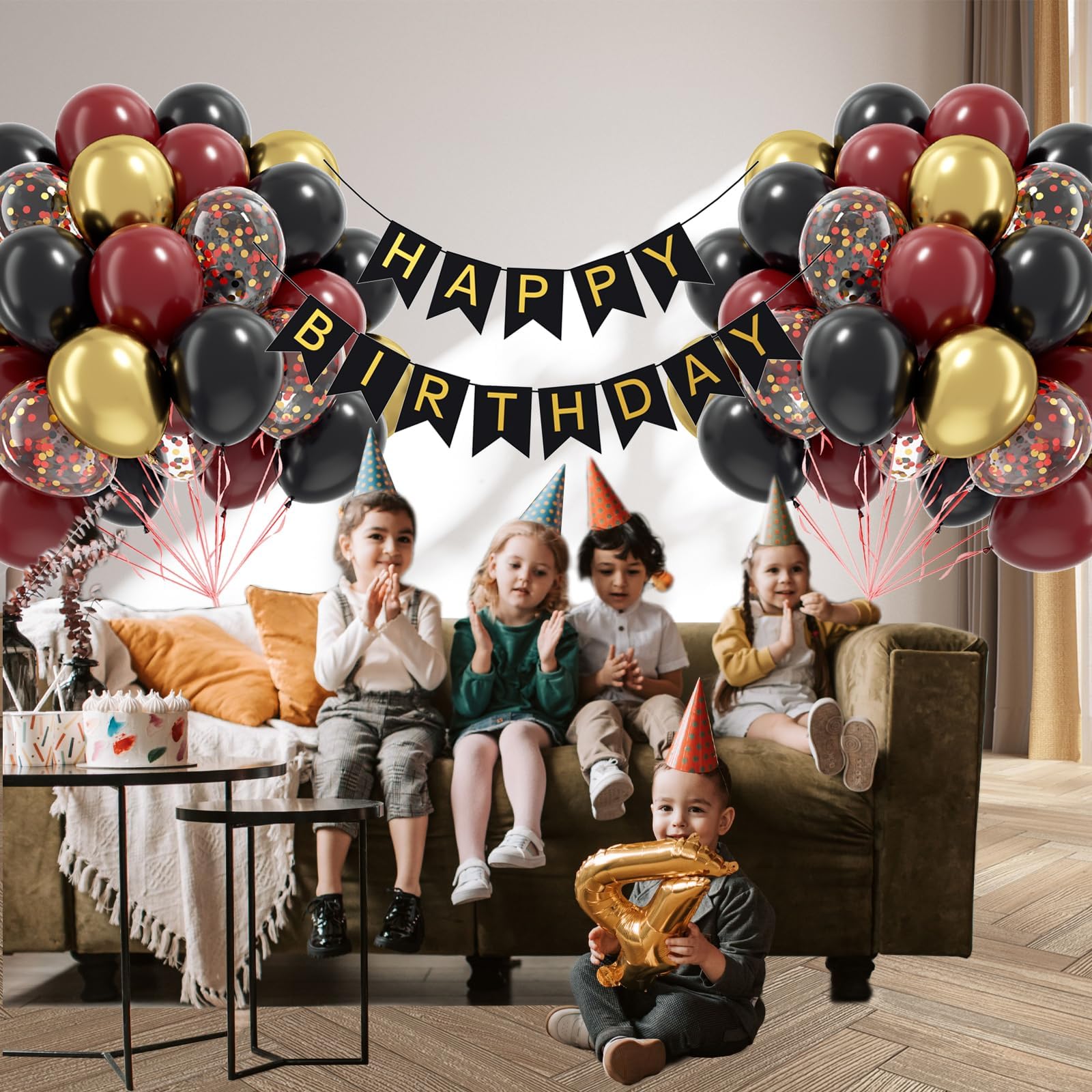 Awenztech 60pcs 12in Black Burgundy and Gold Confetti Balloons – Maroon Party Decor