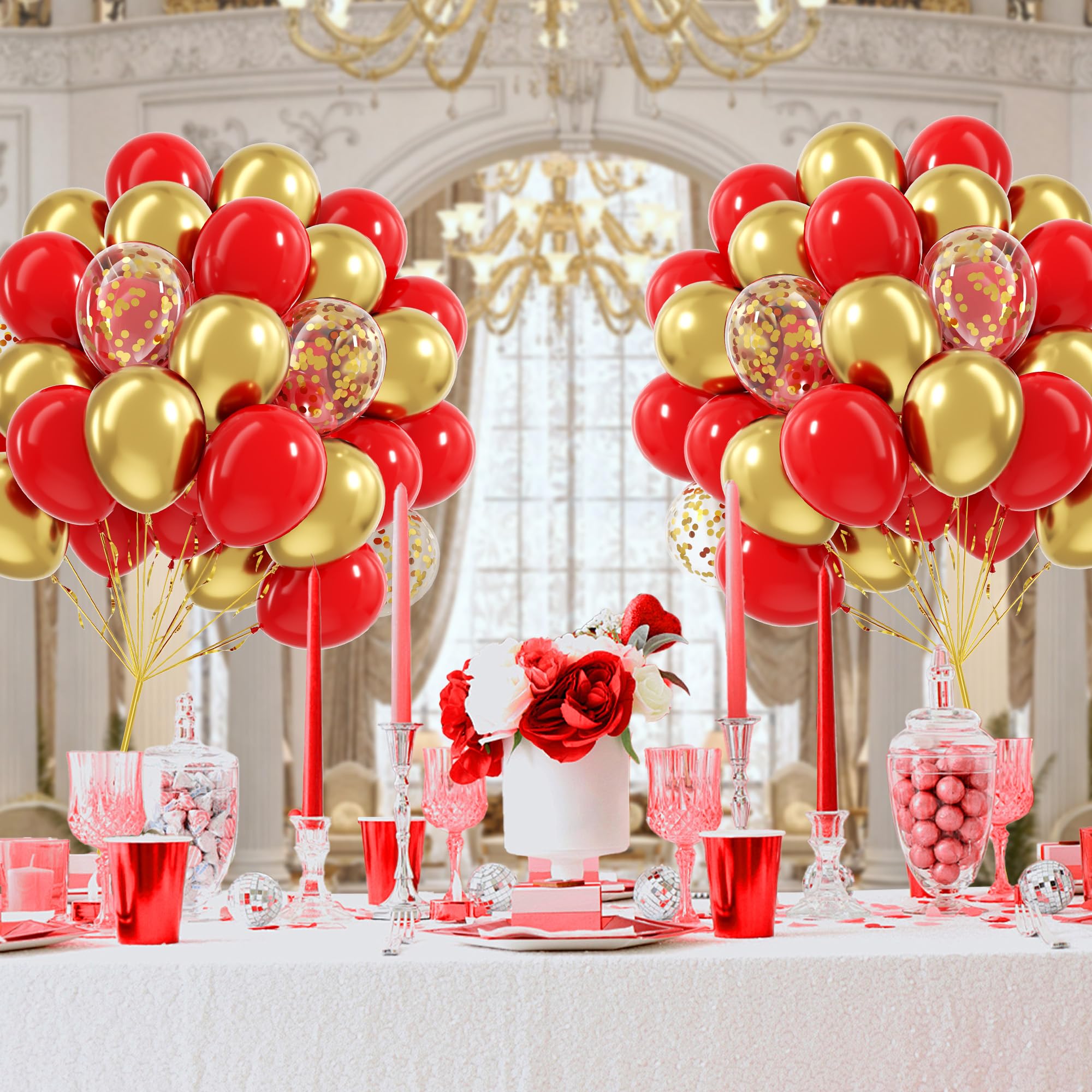 awenztech 60pcs Red and Gold Balloons – Confetti, 12in Party Decorations for Valentine’s Day, Weddings, and Birthdays