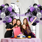 awenztech 60pcs Purple & Black Balloons Set | 12in Confetti & Metallic Silver for Bridal Showers, Graduation, Birthday Parties