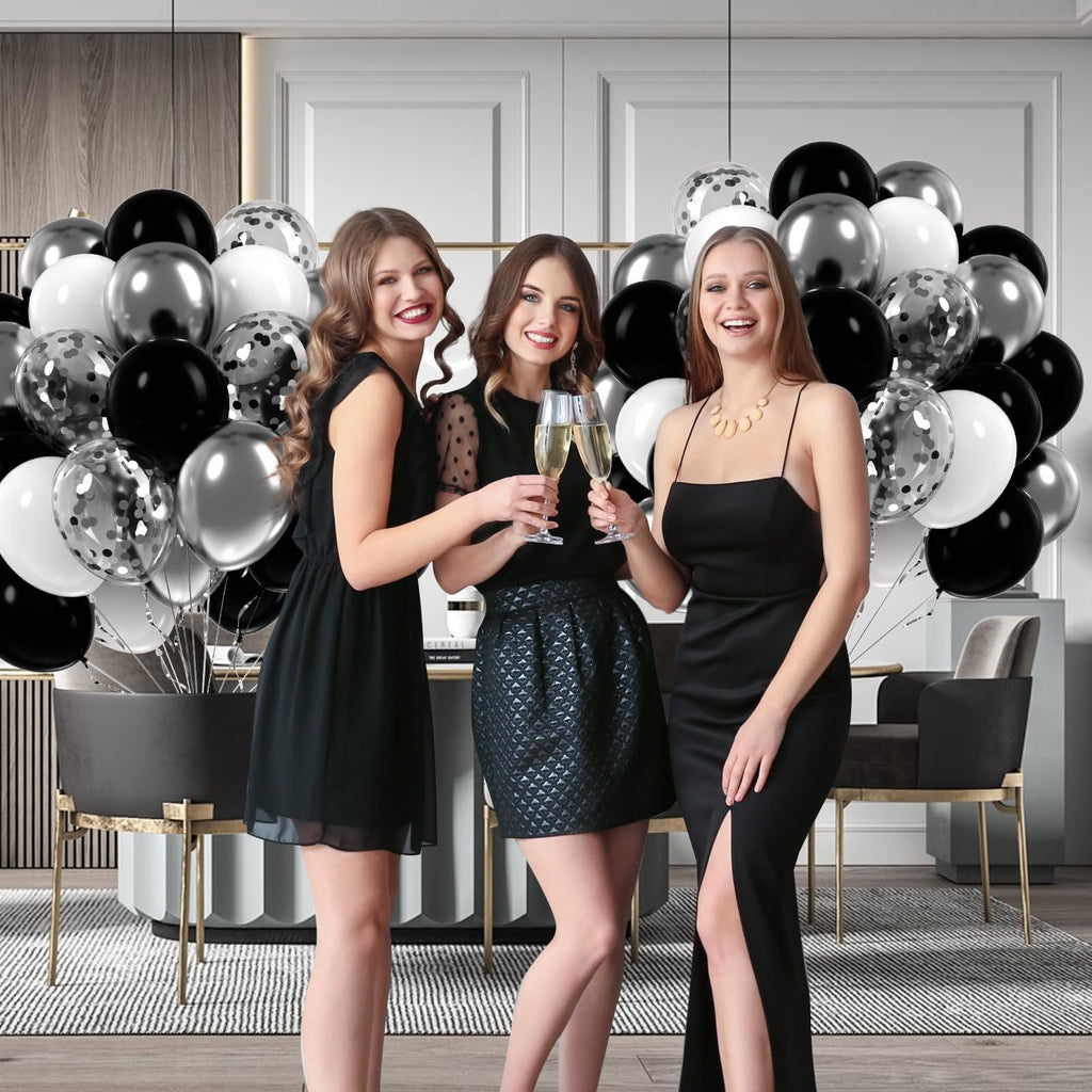 Awenztech 60pcs Black & Silver Balloons 12in — White, Black & Metallic Confetti for Baby Shower & Party Decor