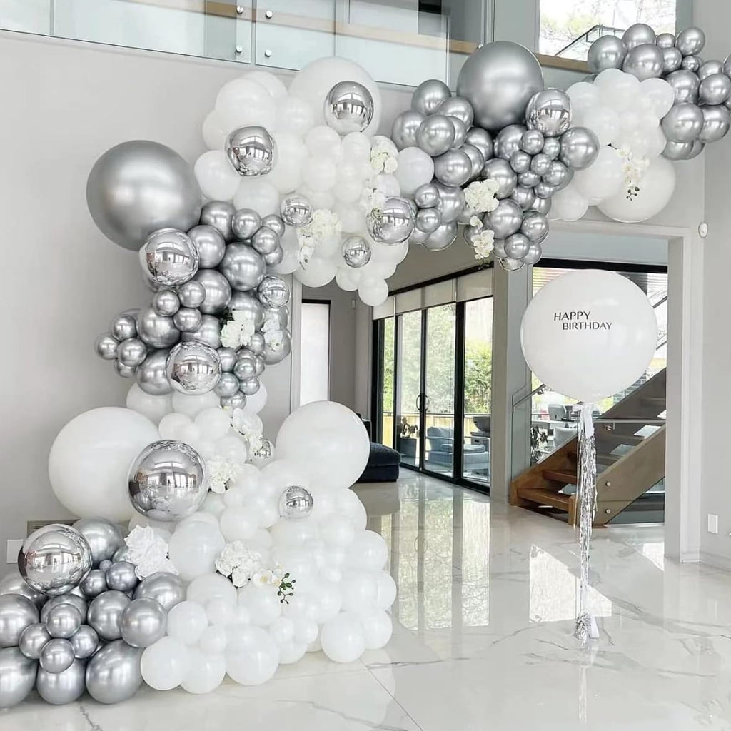 Awenztech 120pcs 5in Metallic Silver Latex Balloons – Premium Party Decor