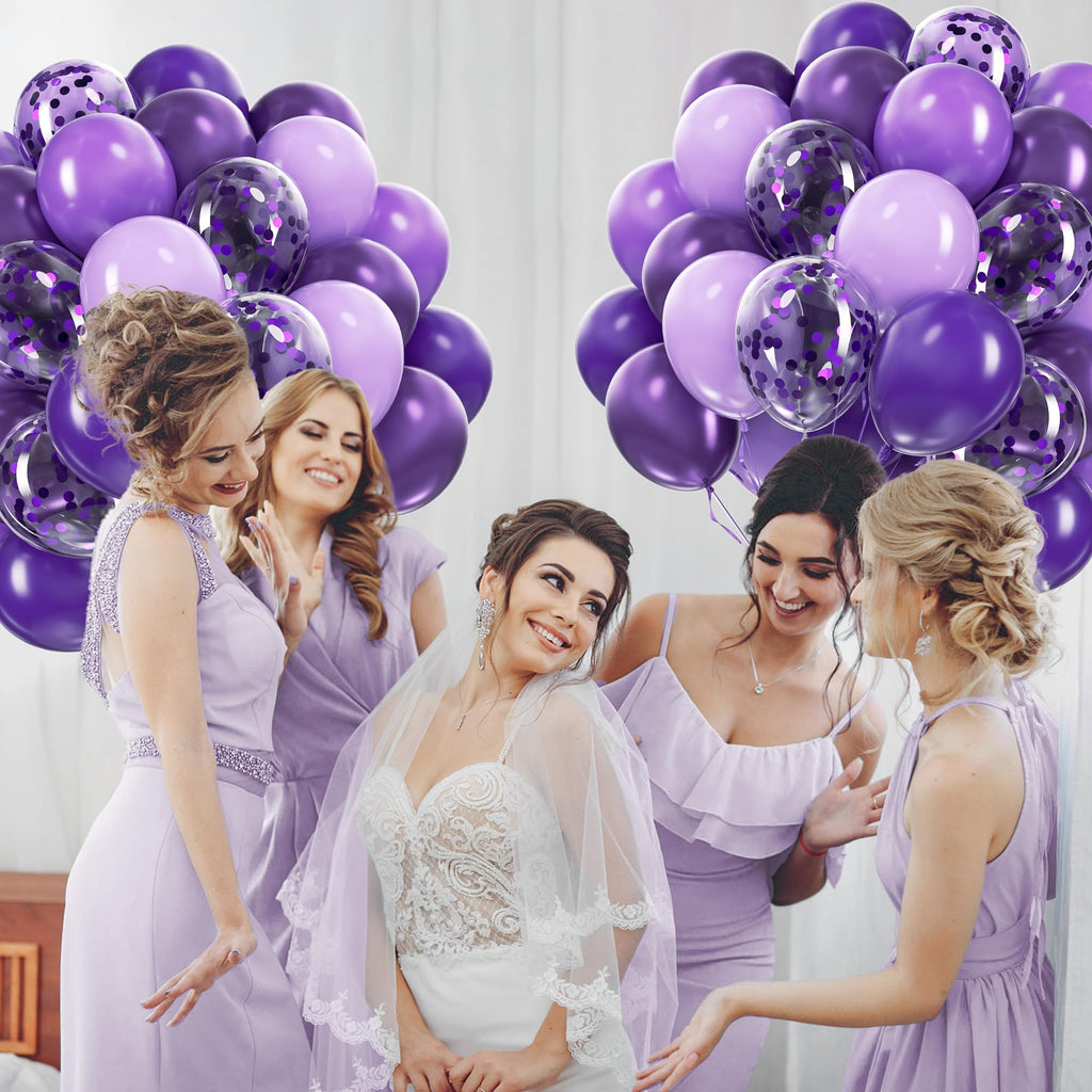 awenztech 60pcs Purple Balloons Kit – 12in Confetti, Metallic Purple, Lavender & Dark Purple for Parties