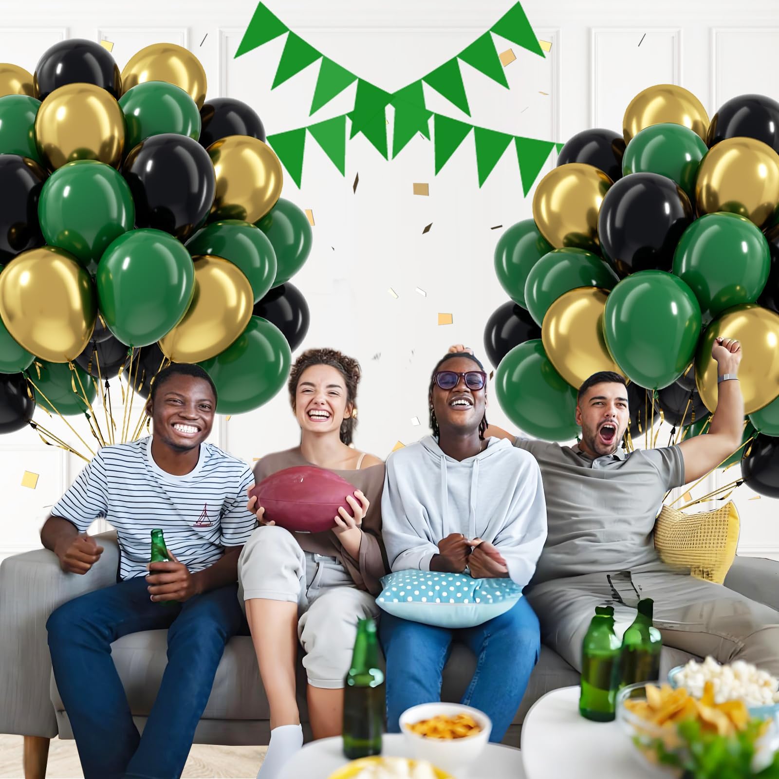 Awenztech 60pcs Green and Black 12inch Balloons with Dark Green Metallic Gold – Jungle Safari Party Decor