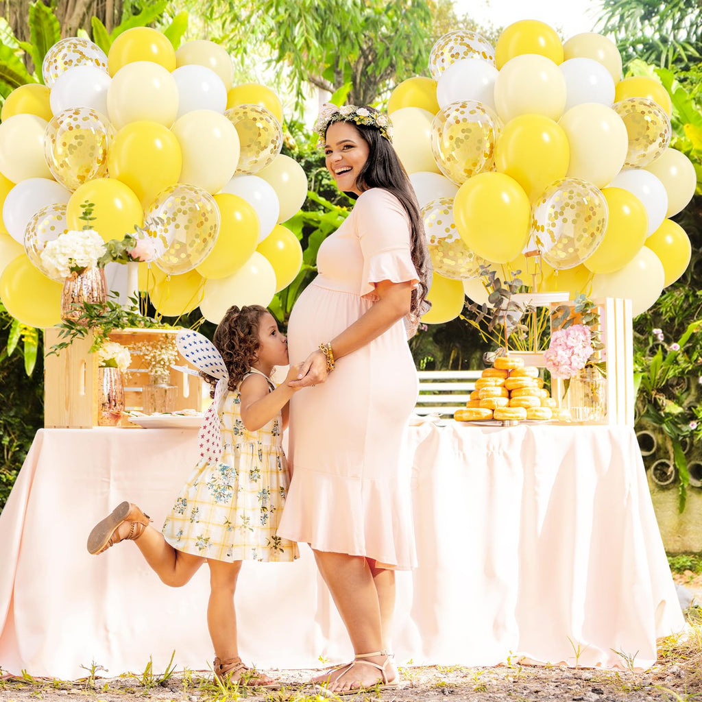 awenztech 60pcs Yellow & White Balloons with Pastel Gold Confetti – 12in Bee Lemon Wedding & Party Decorations