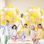 awenztech 60pcs Yellow & White Balloons with Pastel Gold Confetti – 12in Bee Lemon Wedding & Party Decorations