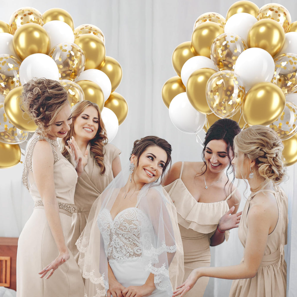 awenztech 60pcs Gold & White Balloons Set – 12in Confetti & Metallic Balloons for Weddings, Graduation, Birthdays