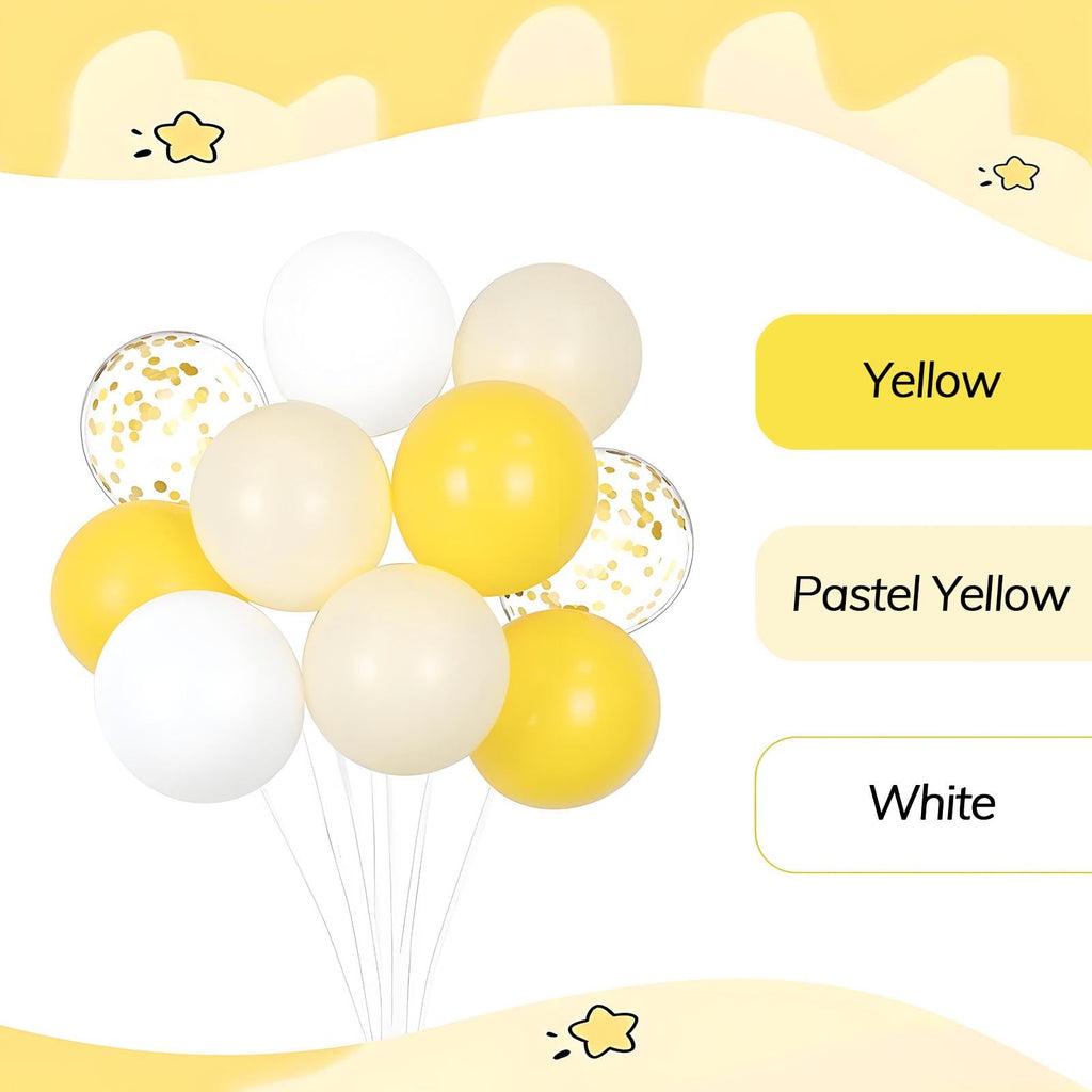 awenztech 60pcs Yellow & White Balloons with Pastel Gold Confetti – 12in Bee Lemon Wedding & Party Decorations